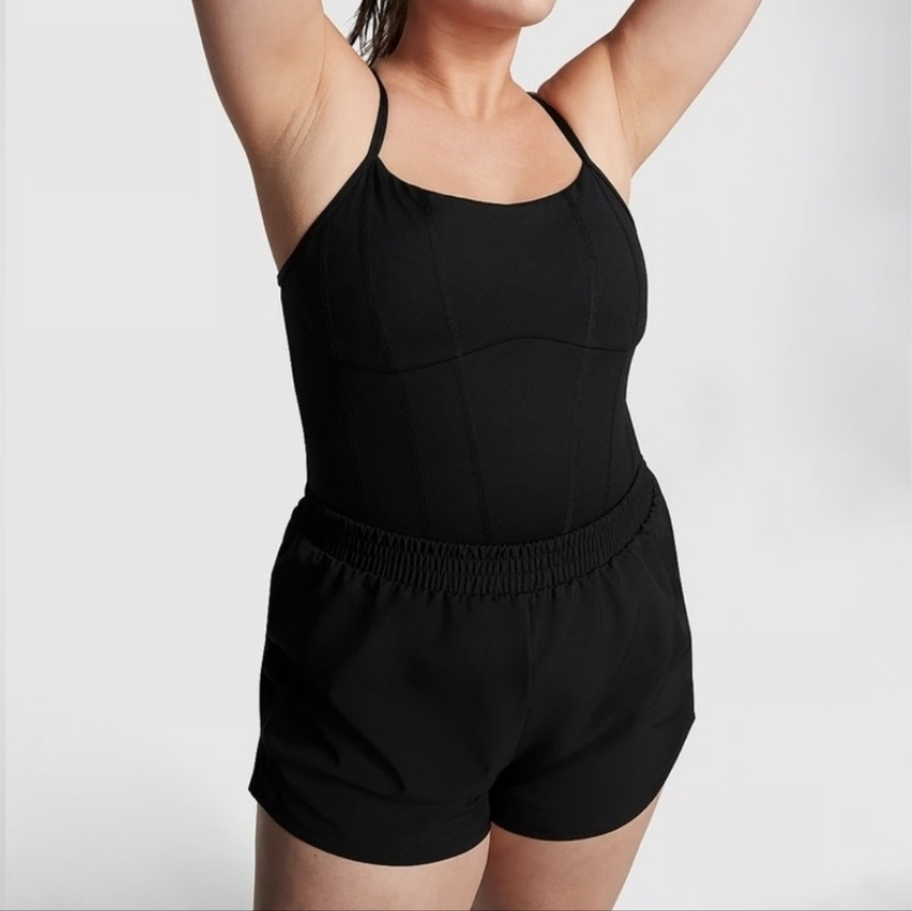 NWT Victoria's Secret PINK Ultimate Runsie Athletic Romper, BLACK SIZE S